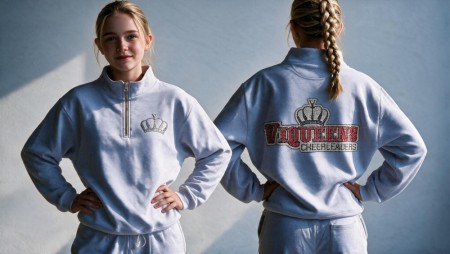 Viqueens cheerleaders lysegrå happy half zip m/ rhinestone logo 
